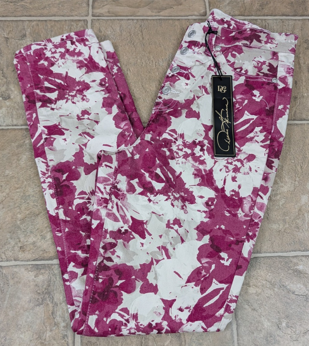 New DG2 Diane Gilman sz ST Pull On Skinny Jeans tall floral print stretchy 1581